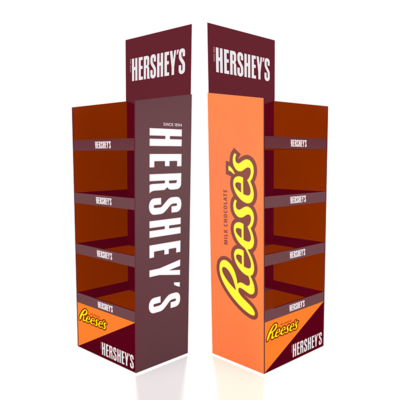Custom cardboard shelf floor display with multiple product shelves