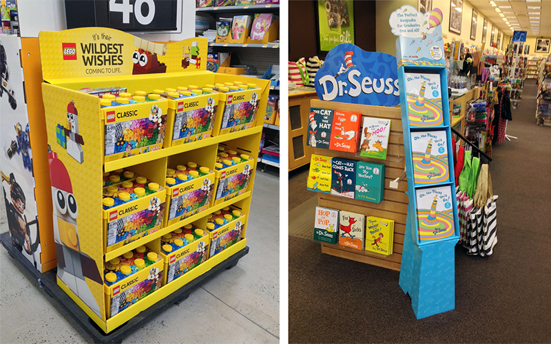 Cardboard Display Boosting Sales An eye-catching cardboard display in a busy retail aisle.
