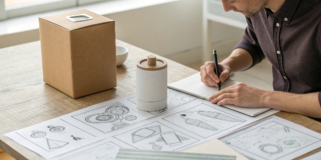 A flowchart showing 7 steps of the packaging design process