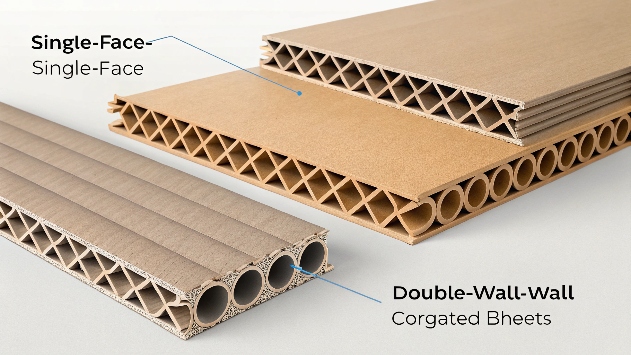 Comparison of single-face, single-wall, and double-wall cardboard
