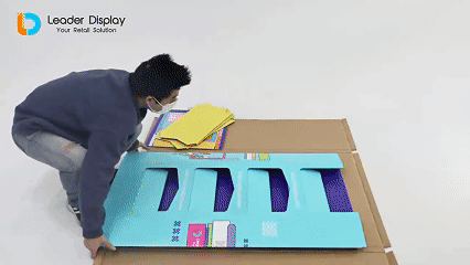 a diagram showing an easy-to-assemble cardboard display design