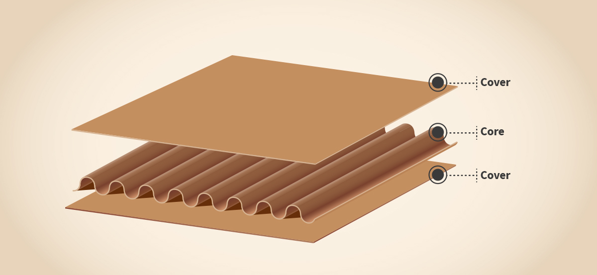 A close-up shot of the internal fluting structure of corrugated cardboard.