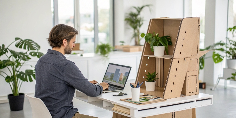 A designer sketching an eco-friendly display on a tablet