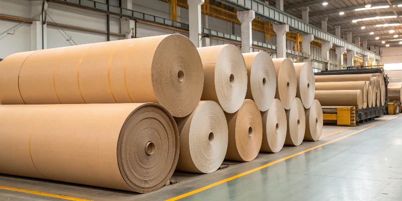rolls of raw paper used to make cardboard
