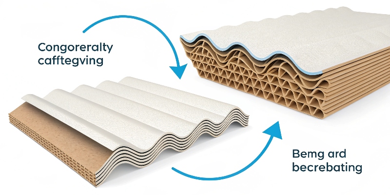 An animated-style graphic showing how a flat sheet becomes corrugated.