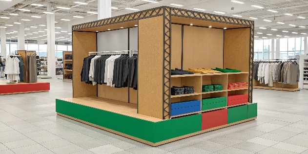 An eye-catching floor display boosting retail branding for a food product.