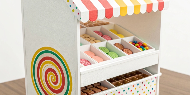 A close-up shot of a point of sale display with strong, accurate brand colors and logo.
