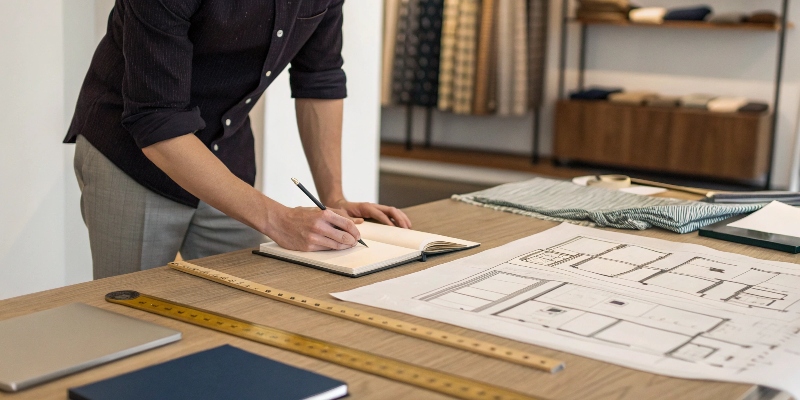 A person writing a request for a quote for a custom retail display