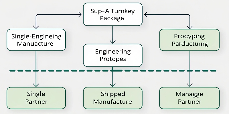 A flowchart showing the steps of a turnkey package in retail display