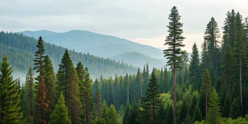The Sustainable Forestry Initiative (SFI) logo on a backdrop of a North American forest