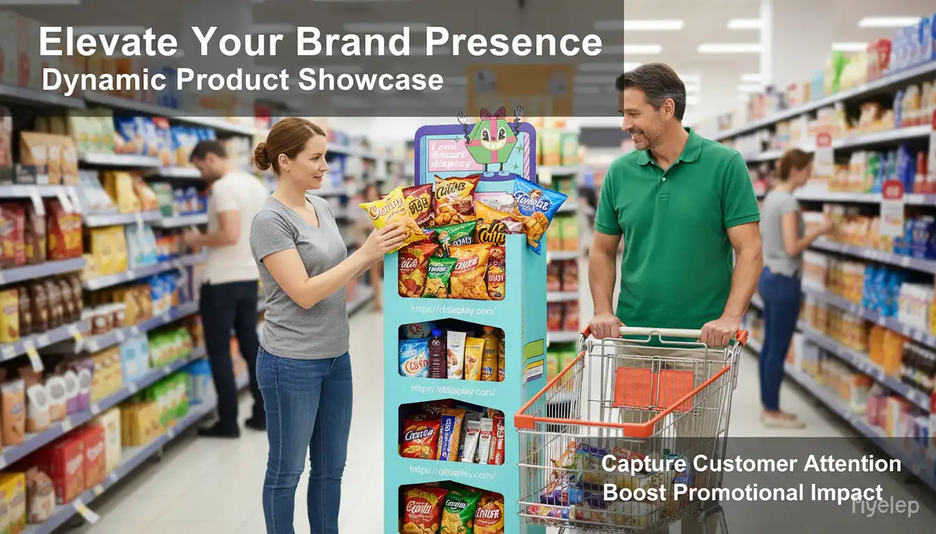 An interactive display rack with a touch screen for customers to use