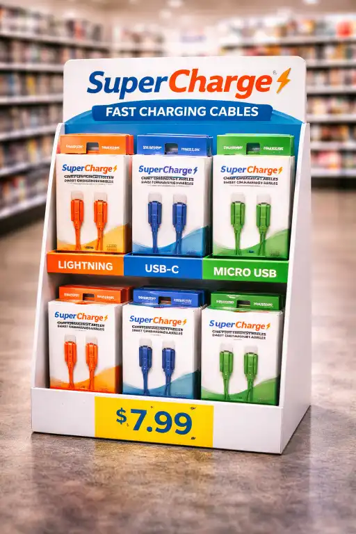 A clear and simple display design that highlights the product itself.