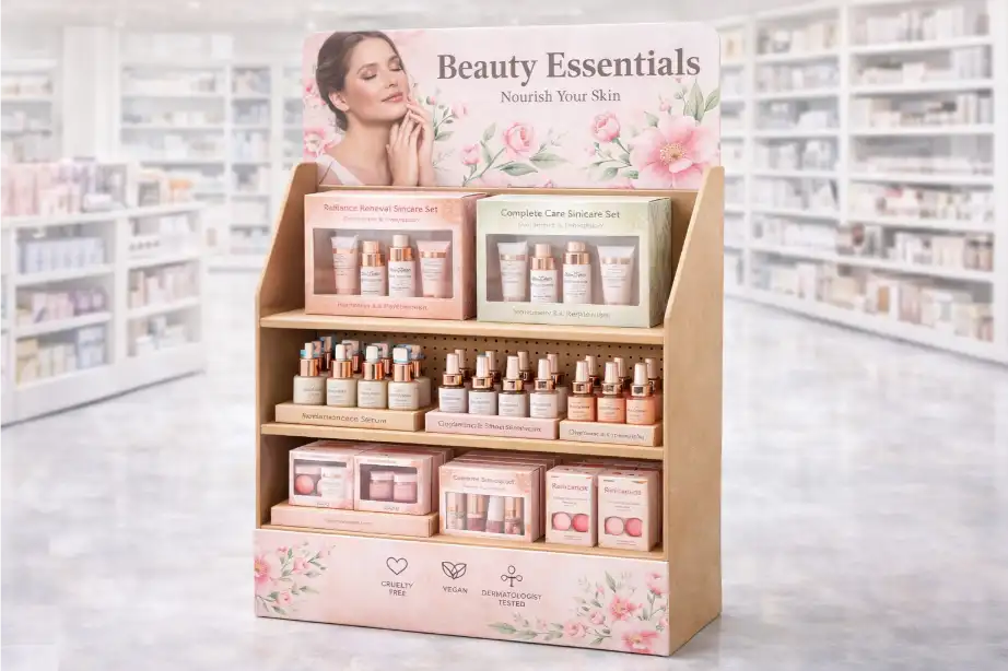 cardboard floor display for cosmetics launch