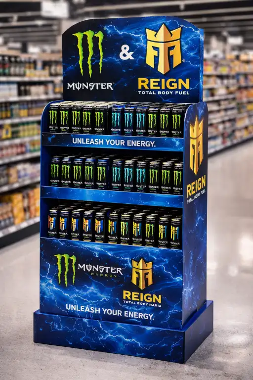 premium beverage cardboard display with strong branding