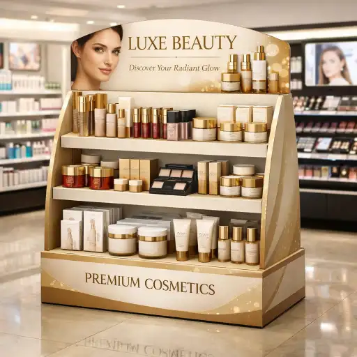 premium cardboard display for cosmetics in beauty retail environment