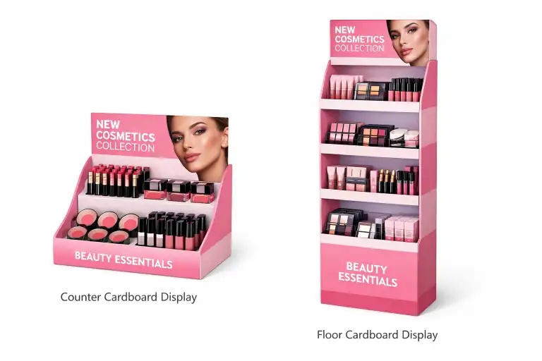 counter display and floor display for cosmetics comparison
