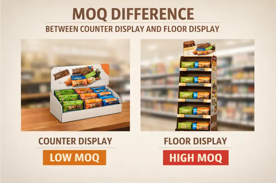 MOQ difference between counter display and floor display