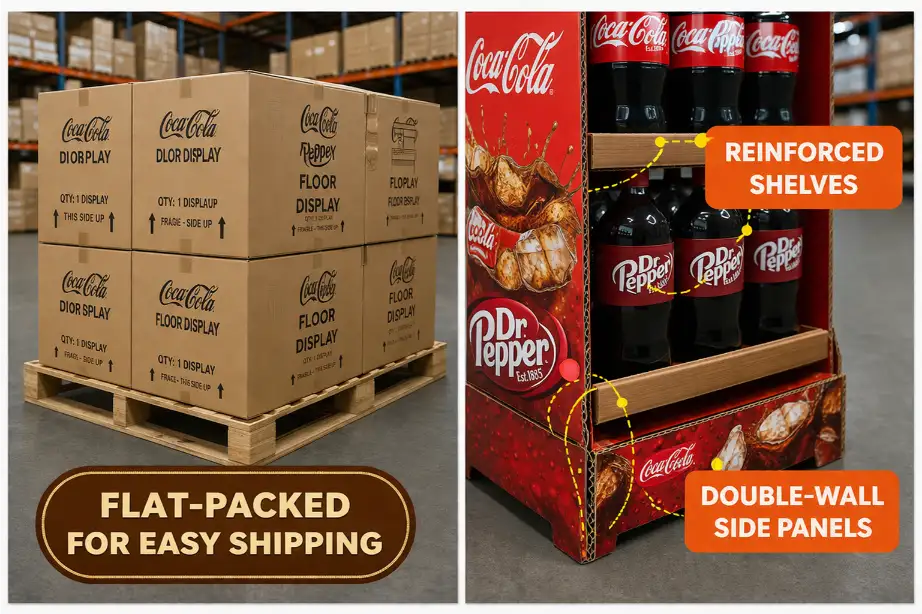 shelf reinforcement in cardboard floor display