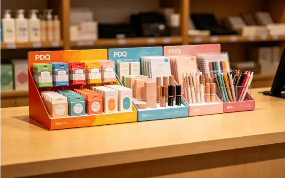 PDQ display with retail products on counter
