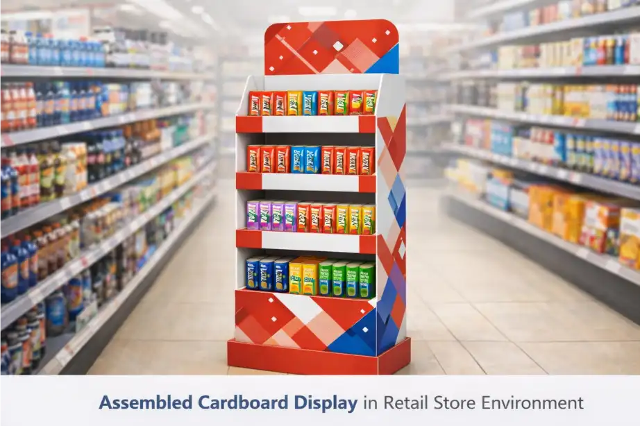 assembled cardboard display in retail store environment