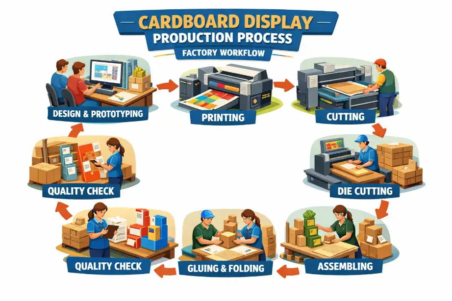 cardboard display production process factory workflow