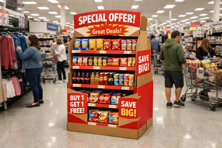 cardboard display installed and performing in busy retail store