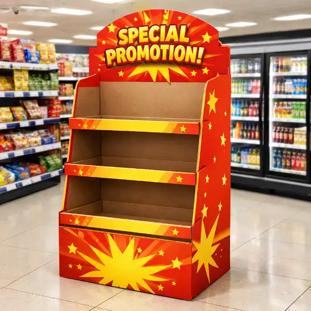 cardboard display installed in retail store ready for promotion