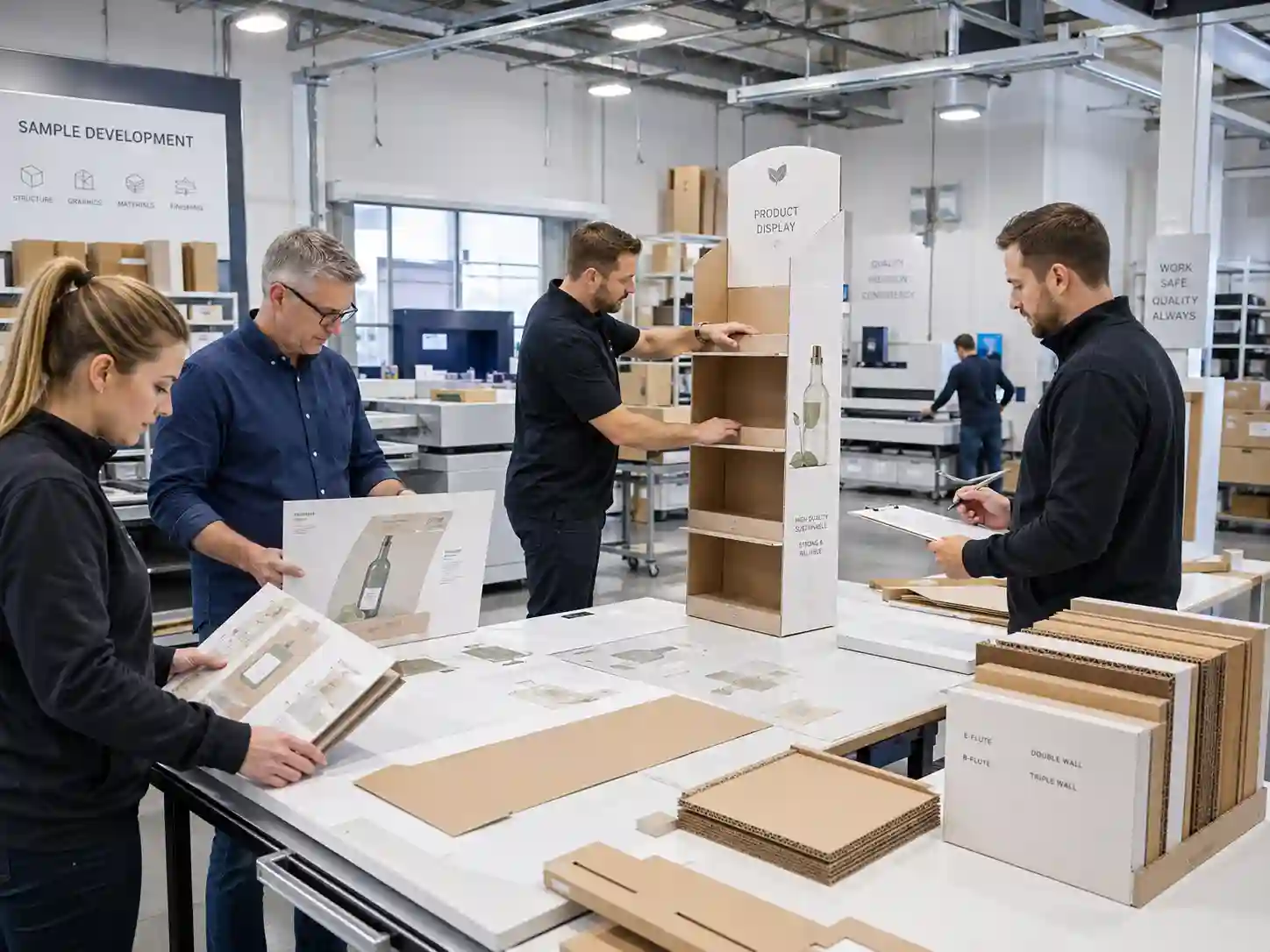 Cardboard display sample checked for structure and print quality