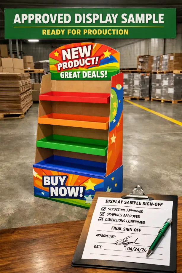 approved cardboard display sample ready for production sign-off