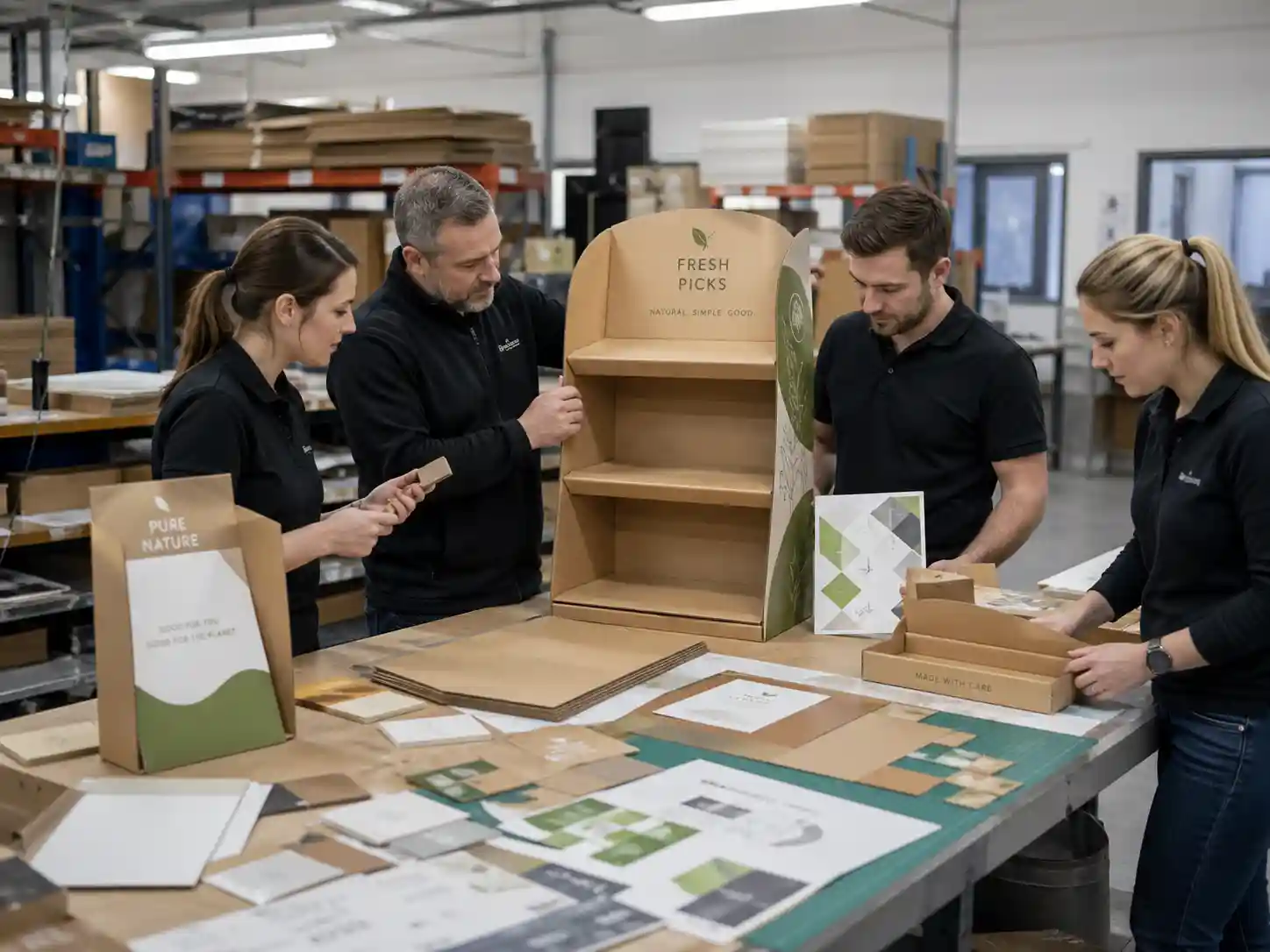 Cardboard display sample checked for structure and printing
