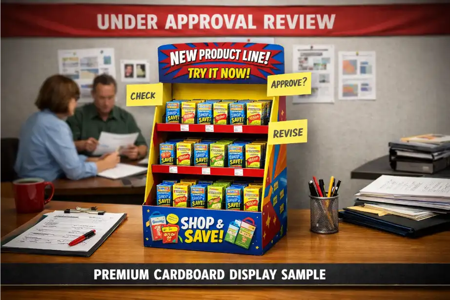 premium cardboard display sample under retail approval review
