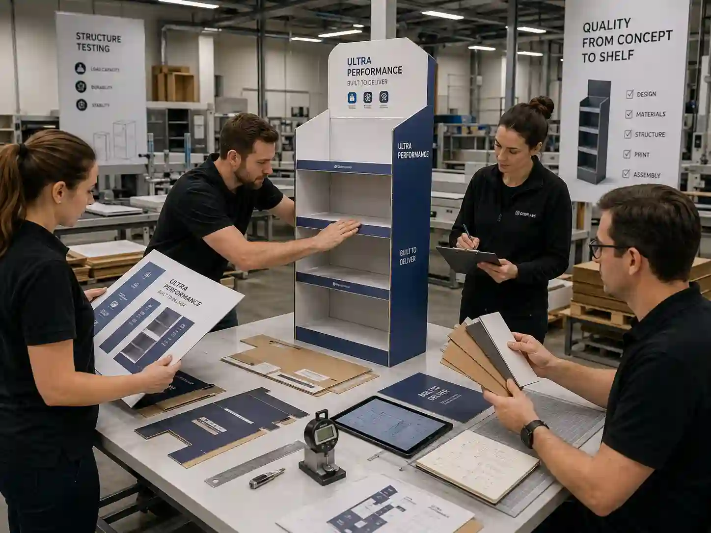 Cardboard display structure checking during sample production