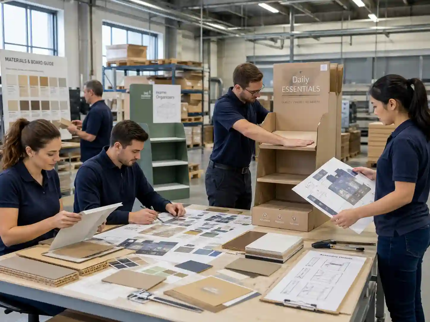 Cardboard display structure checking during factory sample production
