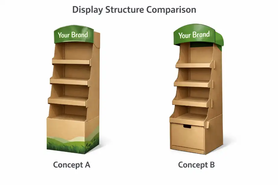 cardboard display structure comparison between two sample concepts