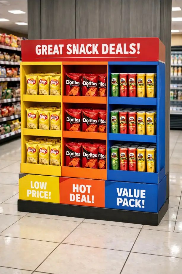 cardboard display with clear SKU separation in retail store