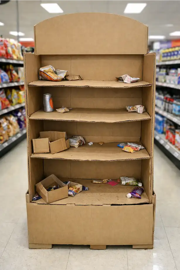 cardboard display with weak shelf layout in retail store