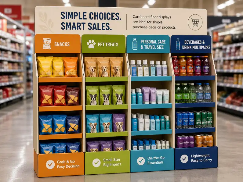 best product types compared on a cardboard floor display in retail