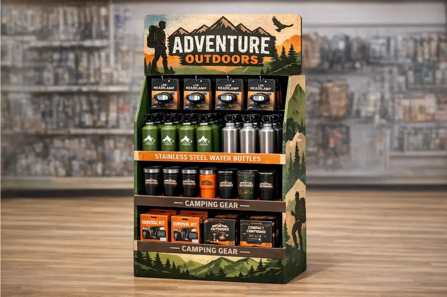 custom printed cardboard floor display with retail products