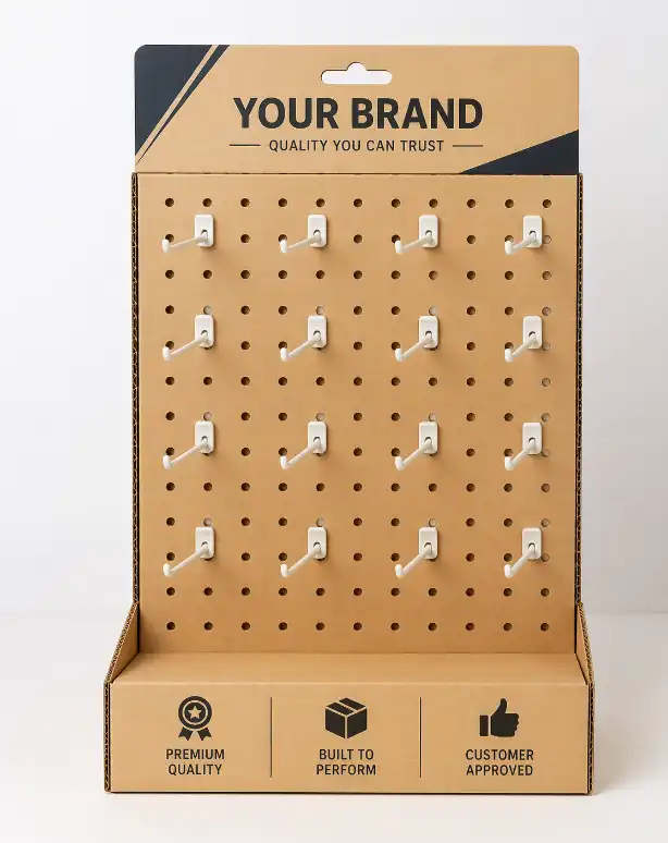well-organized cardboard peg display with clear hook spacing