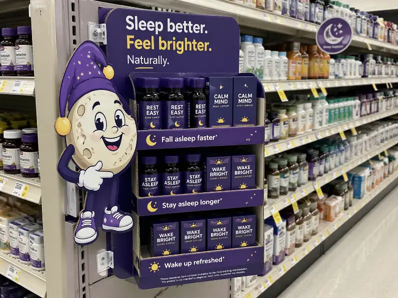 cardboard sidekick display attached to retail aisle shelving