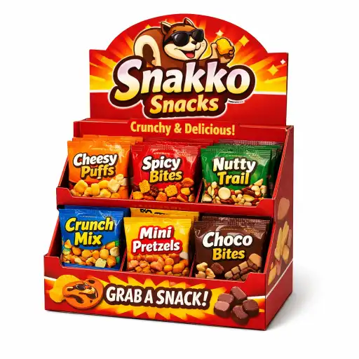 compact cardboard display for small retail items with strong branding