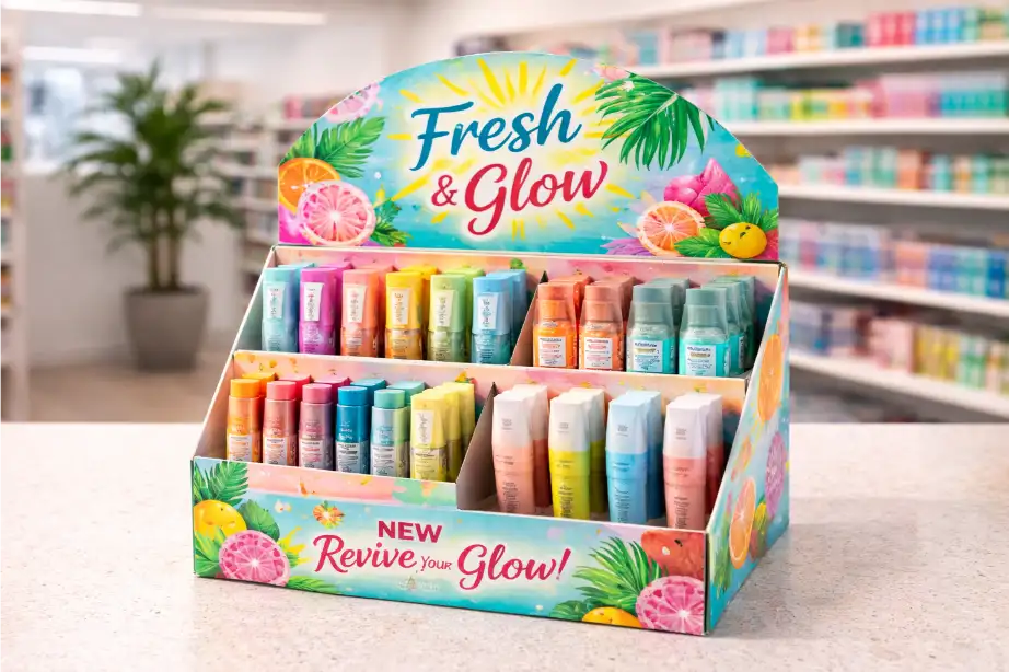 counter display with strong branding for small products in retail