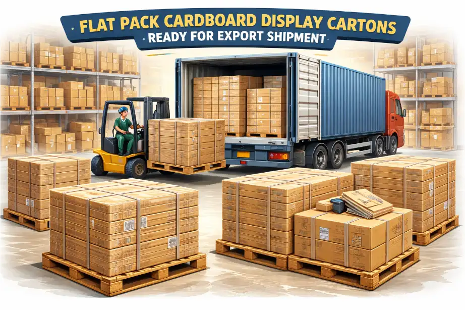 flat pack cardboard display cartons ready for export shipment