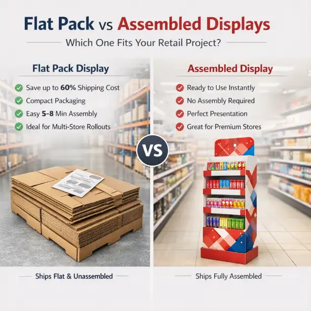 flat pack vs assembled cardboard display comparison"
