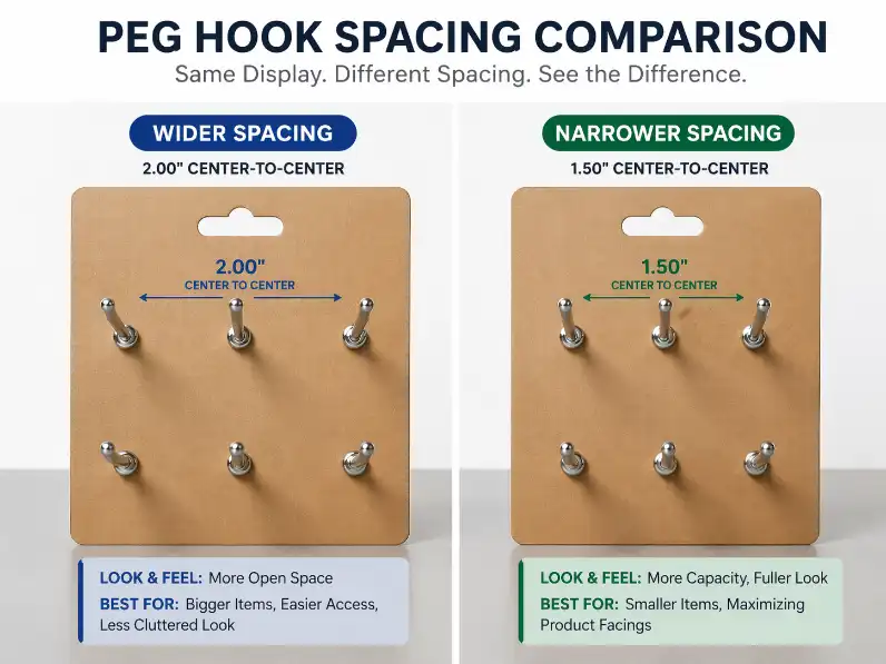 peg hook spacing comparison on cardboard display