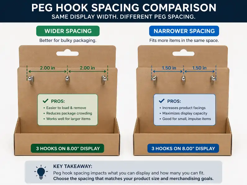 peg hook spacing comparison on cardboard display