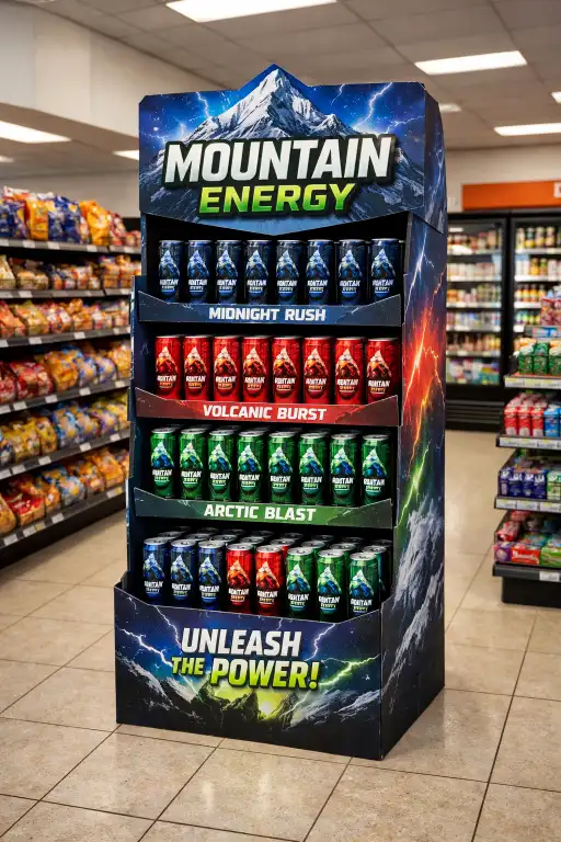 retail cardboard display loaded in store environment