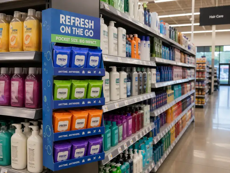 sidekick display location at aisle edge with clear shopper sightline