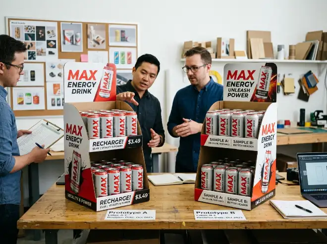 two sidekick display samples compared side by side before production approval