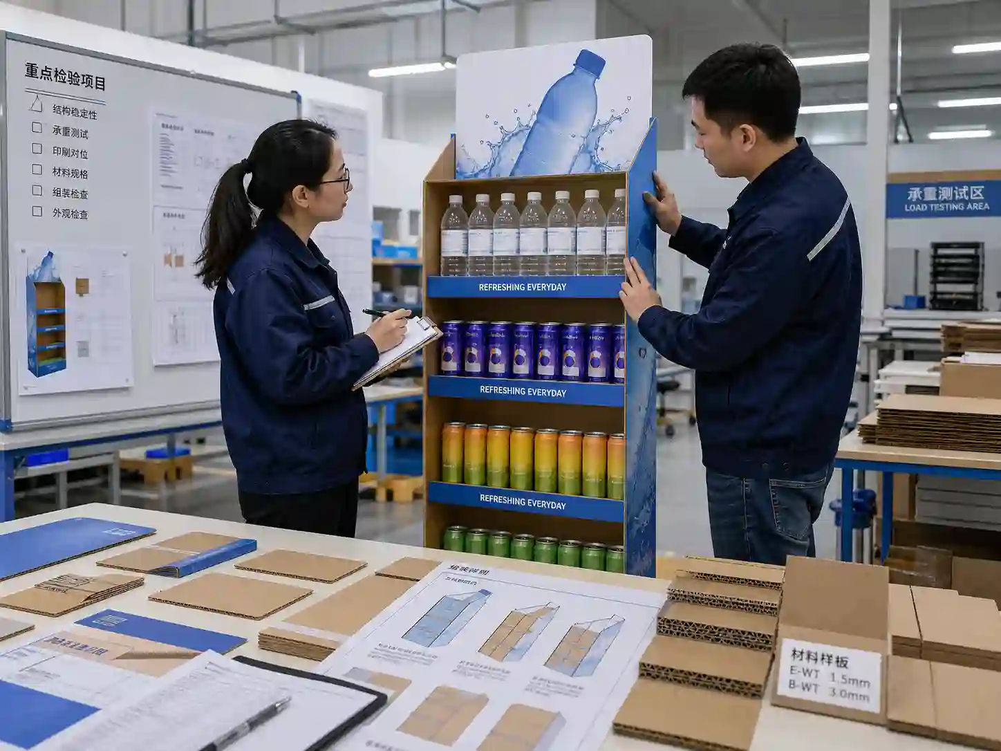 Factory load testing for a beverage cardboard display